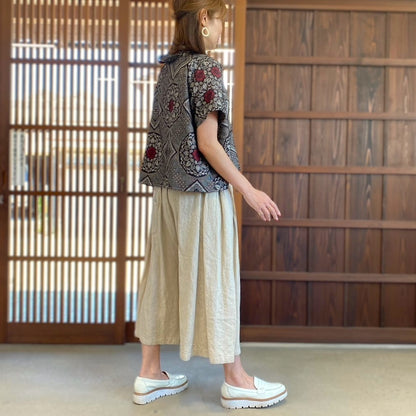 [Old Cloth Remake Oshima Tsumugi Cotton Coat] Made in Japan, 100% Silk Haori 