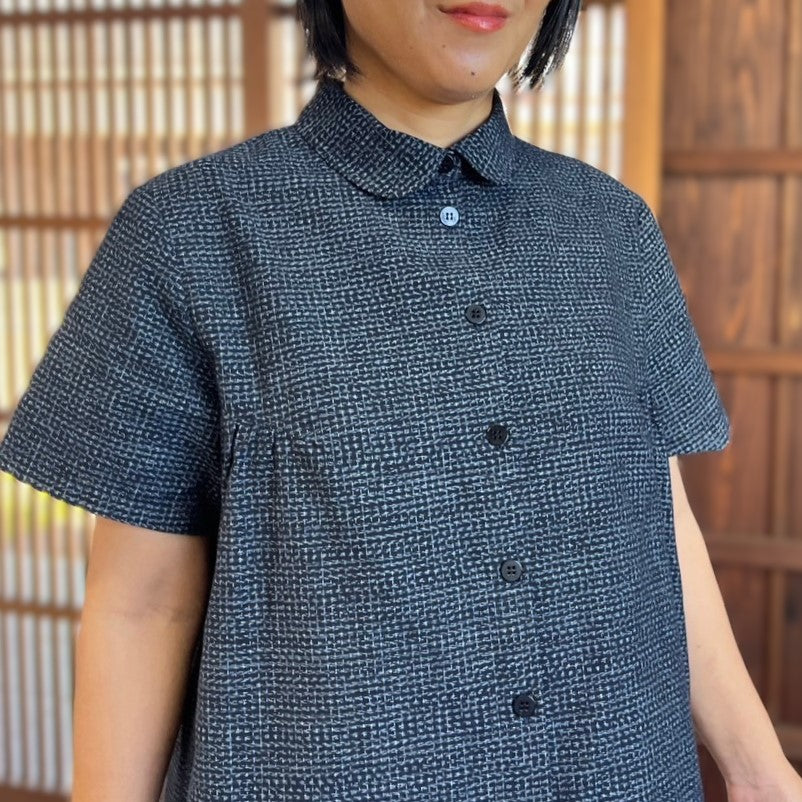 Kurume Kasuri open front blouse] Japanese pattern, made in Japan 