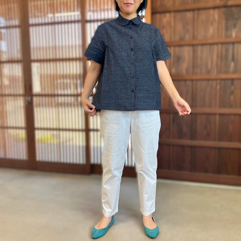 Kurume Kasuri open front blouse] Japanese pattern, made in Japan 
