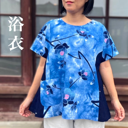 [Yukata remake blouse] Made by Fukue Takagi, one-of-a-kind piece by the artist, summer festival, fireworks, cool 