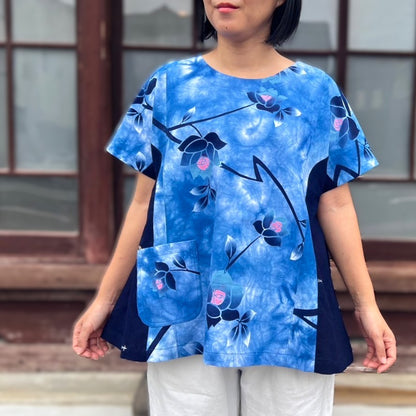 [Yukata remake blouse] Made by Fukue Takagi, one-of-a-kind piece by the artist, summer festival, fireworks, cool 