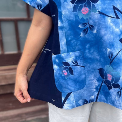 [Yukata remake blouse] Made by Fukue Takagi, one-of-a-kind piece by the artist, summer festival, fireworks, cool 