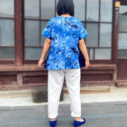 [Yukata remake blouse] Made by Fukue Takagi, one-of-a-kind piece by the artist, summer festival, fireworks, cool 