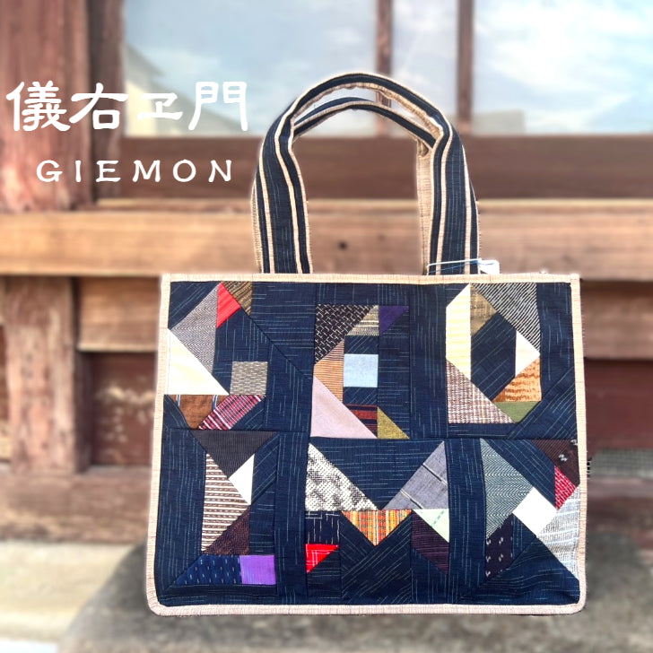 Giemon [Kurume Kasuri Tote Bag] Giemon Dan Patch Tote