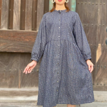 [Kurume woven A-line tunic dress] Blue