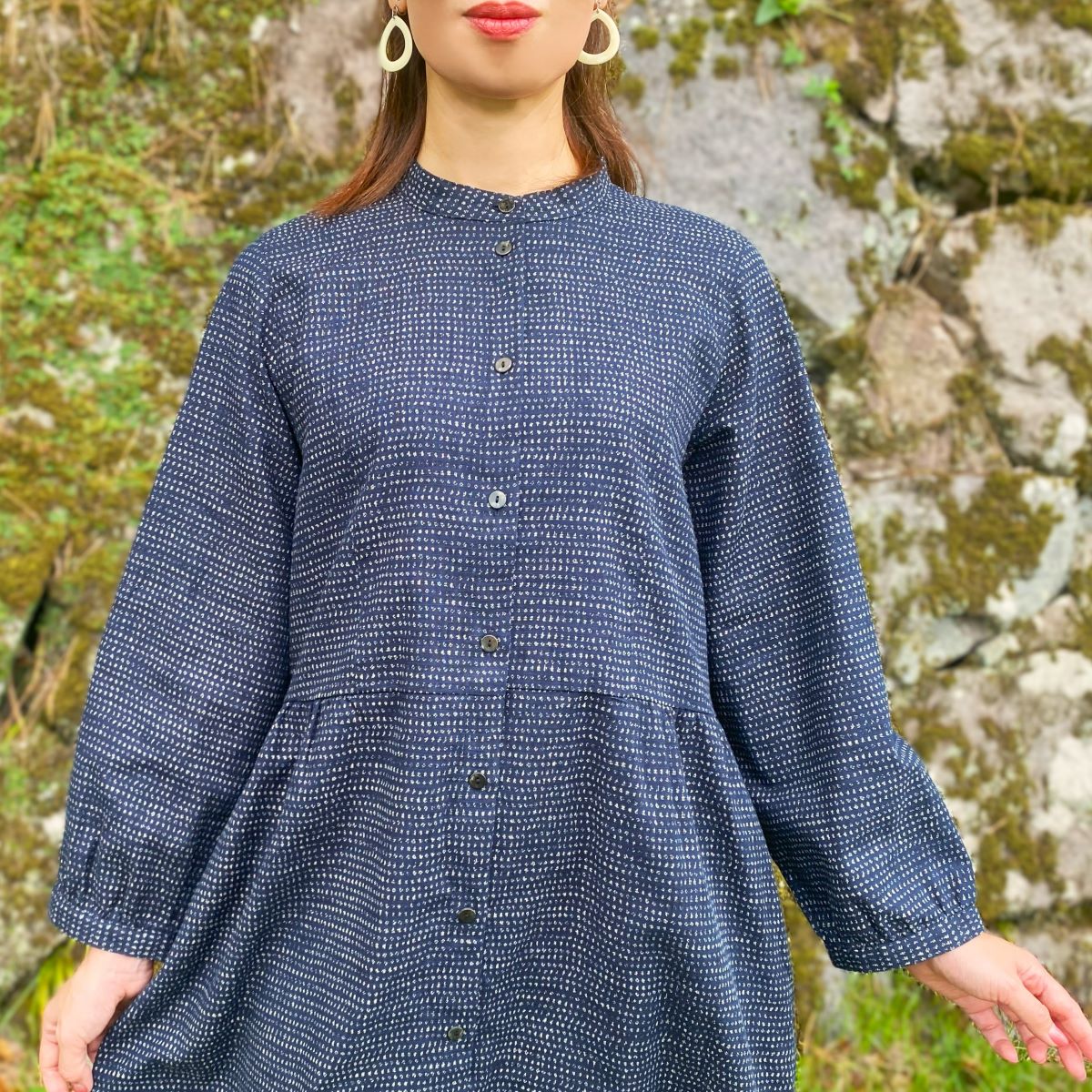 [Kurume woven A-line tunic dress] Blue