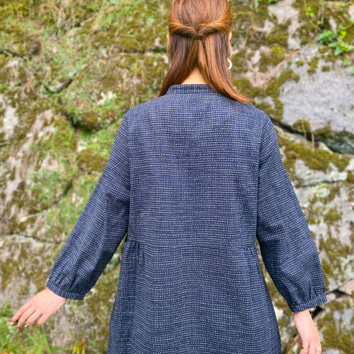 [Kurume woven A-line tunic dress] Blue