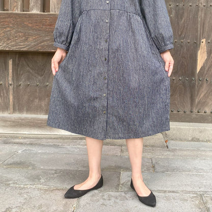 [Kurume woven A-line tunic dress] Blue