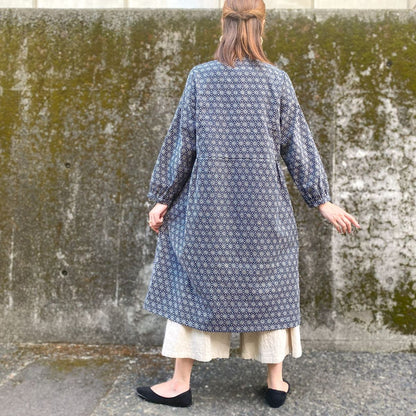 [Kurume woven A-line tunic dress] Blue