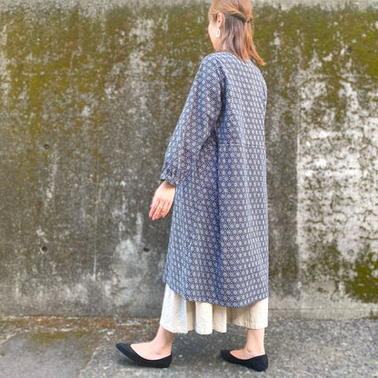 [Kurume woven A-line tunic dress] Blue