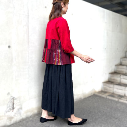 Giemon [Kurume Kasuri Appappa Blouse] Cool Striped Pattern 60 Layer Slab Indigo