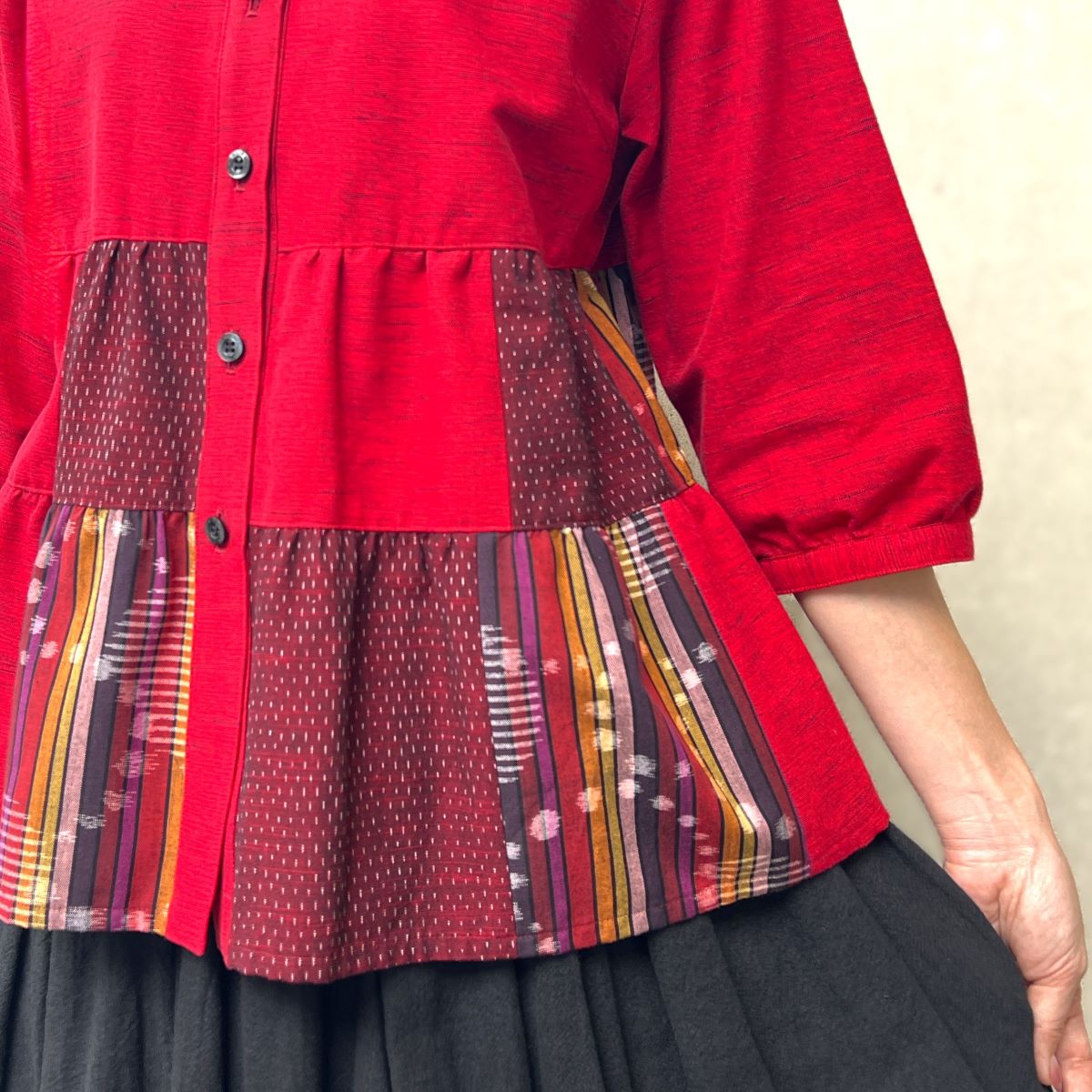 Giemon [Kurume Kasuri Appappa Blouse] Cool Striped Pattern 60 Layer Slab Indigo