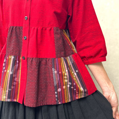 Giemon [Kurume Kasuri Appappa Blouse] Cool Striped Pattern 60 Layer Slab Indigo