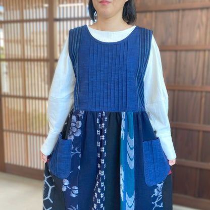 [Kurume Kasuri Jumper Skirt] Spring/Summer/Autumn/Winter Indigo dyeing