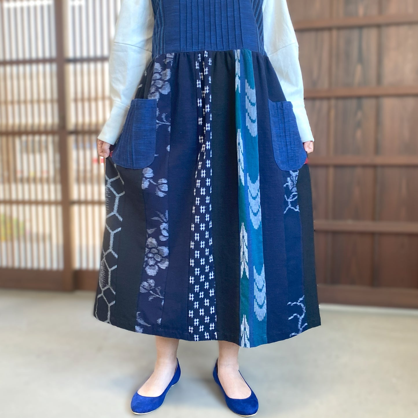 [Kurume Kasuri Jumper Skirt] Spring/Summer/Autumn/Winter Indigo dyeing