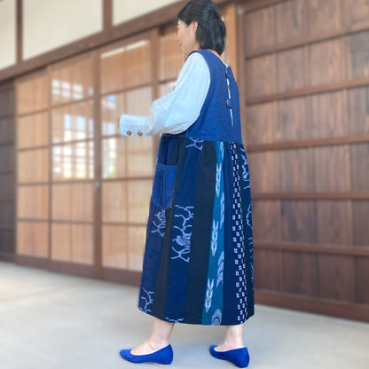 [Kurume Kasuri Jumper Skirt] Spring/Summer/Autumn/Winter Indigo dyeing