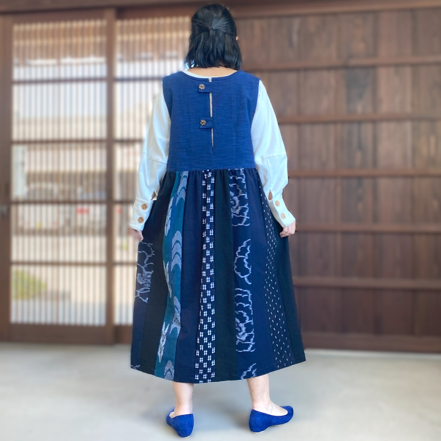 [Kurume Kasuri Jumper Skirt] Spring/Summer/Autumn/Winter Indigo dyeing