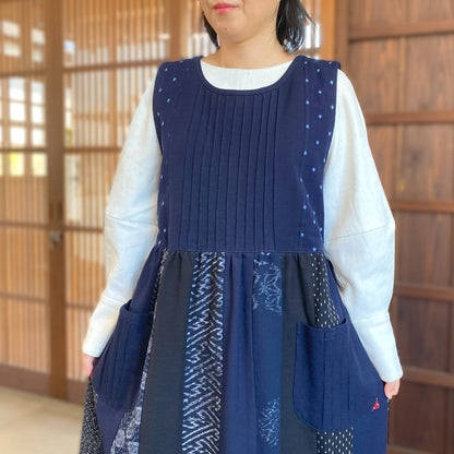 [Kurume Kasuri Jumper Skirt] Spring/Summer/Autumn/Winter Indigo dyeing