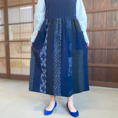 [Kurume Kasuri Jumper Skirt] Spring/Summer/Autumn/Winter Indigo dyeing