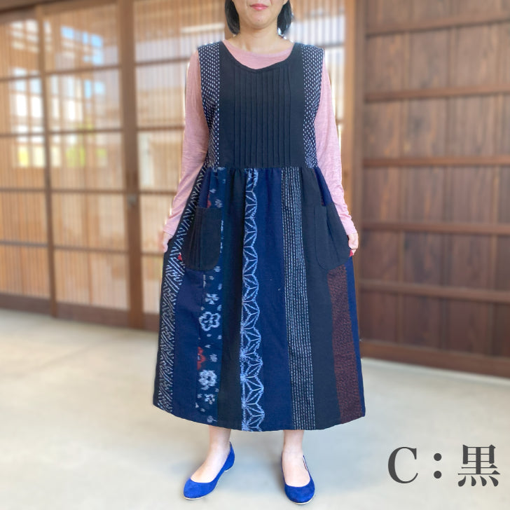 [Kurume Kasuri Jumper Skirt] Spring/Summer/Autumn/Winter Indigo dyeing