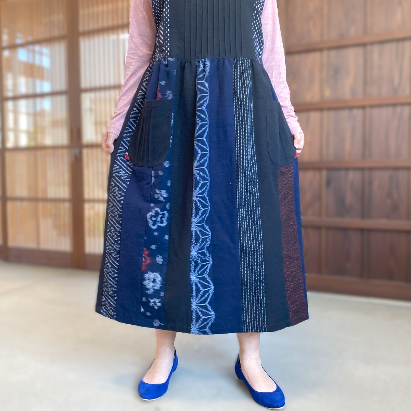 [Kurume Kasuri Jumper Skirt] Spring/Summer/Autumn/Winter Indigo dyeing