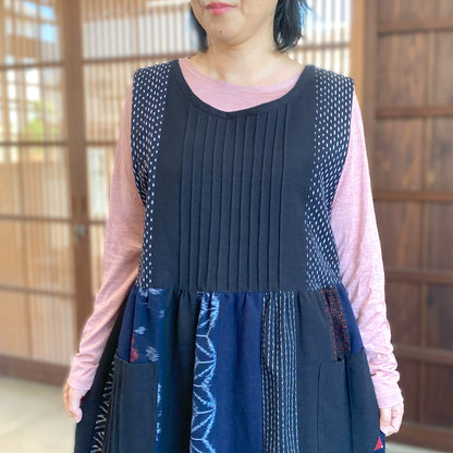 [Kurume Kasuri Jumper Skirt] Spring/Summer/Autumn/Winter Indigo dyeing