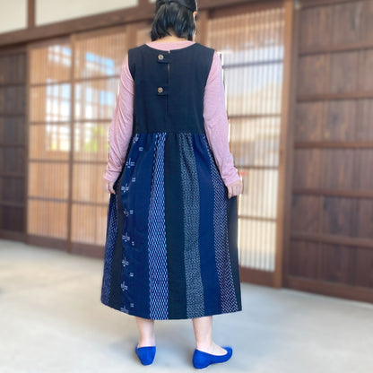 [Kurume Kasuri Jumper Skirt] Spring/Summer/Autumn/Winter Indigo dyeing