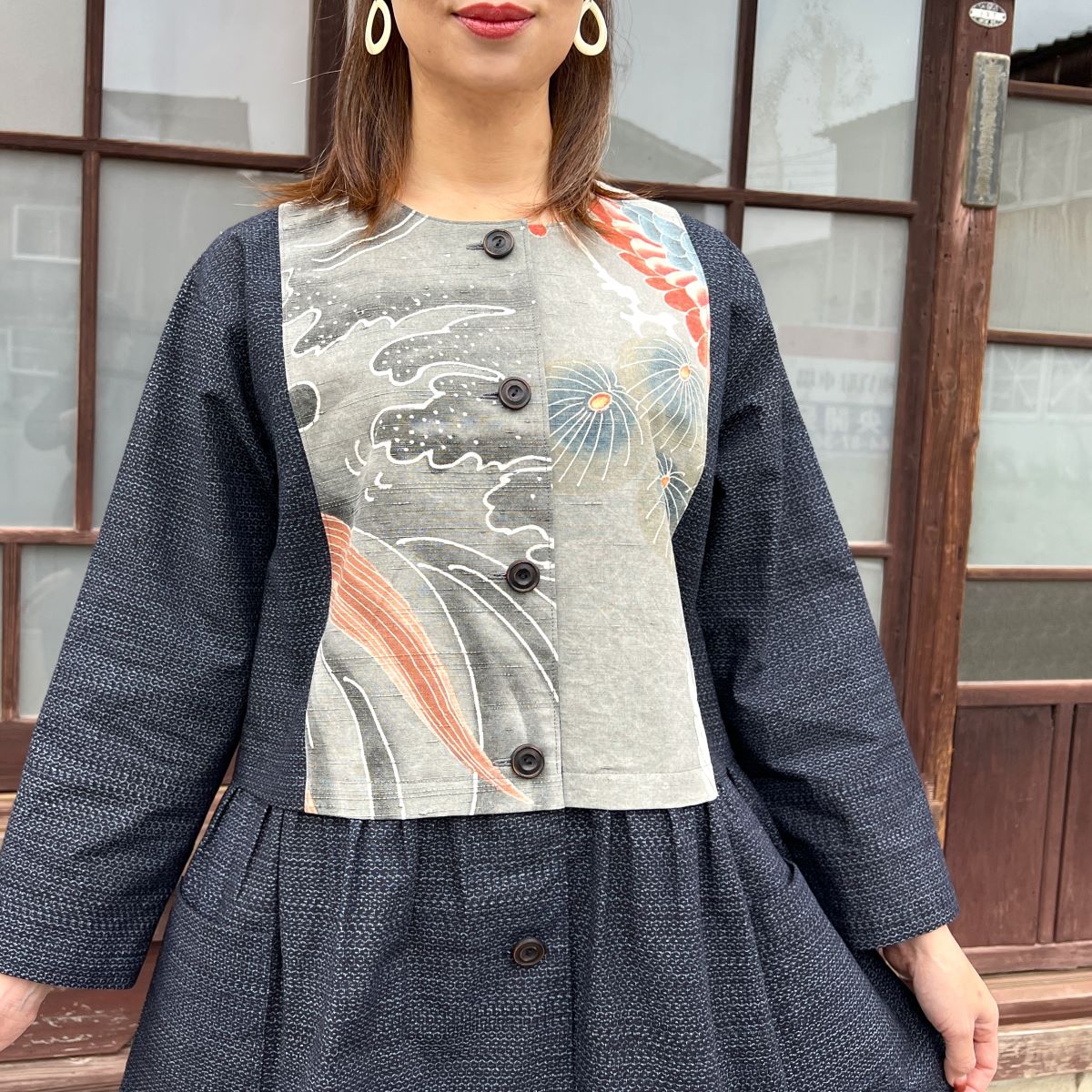 【古布リメイクノーカラージャケット】高木ふくえ作 １２．２４．２