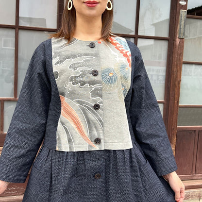 【古布リメイクノーカラージャケット】高木ふくえ作 １２．２４．２