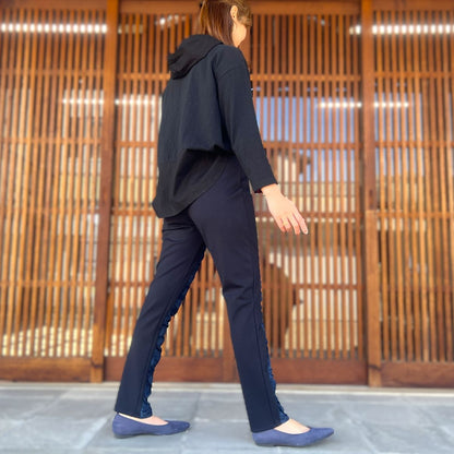 儀右ヱ門【久留米絣裏ボアらくらくストレッチパンツ】７２９