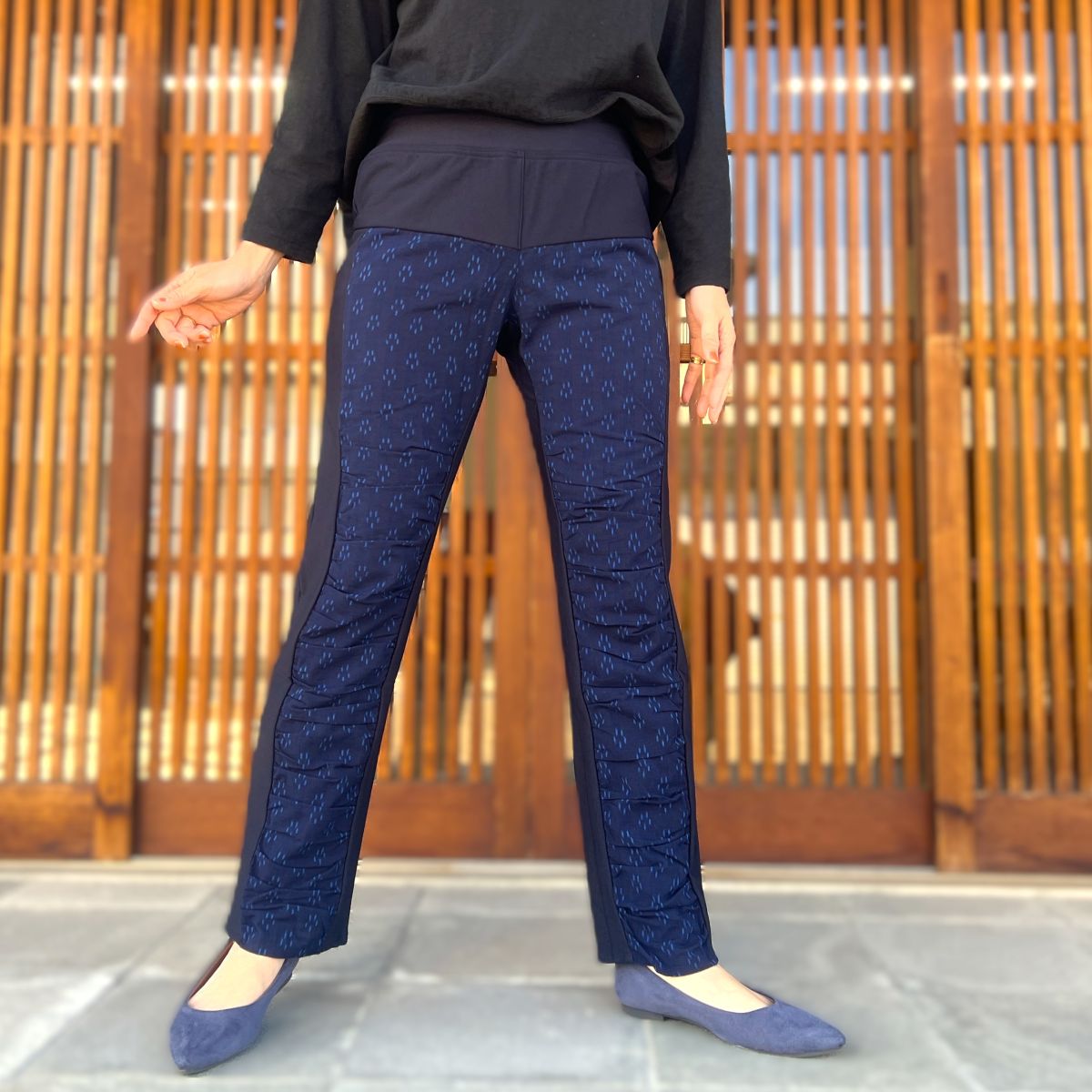 儀右ヱ門【久留米絣裏ボアらくらくストレッチパンツ】７２９