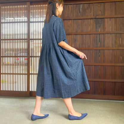 【墨染め浴衣リメイクギャザーワンピース】