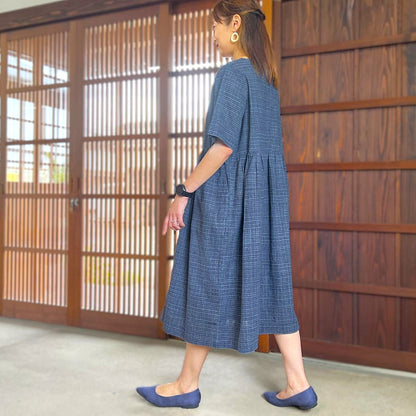 【墨染め浴衣リメイクギャザーワンピース】