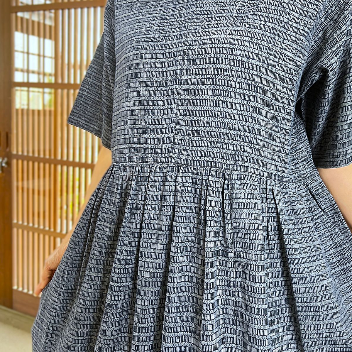 【墨染め浴衣リメイクギャザーワンピース】