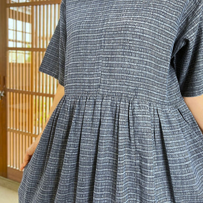 【墨染め浴衣リメイクギャザーワンピース】