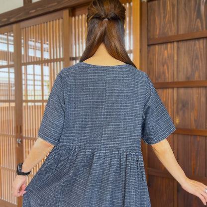 【墨染め浴衣リメイクギャザーワンピース】