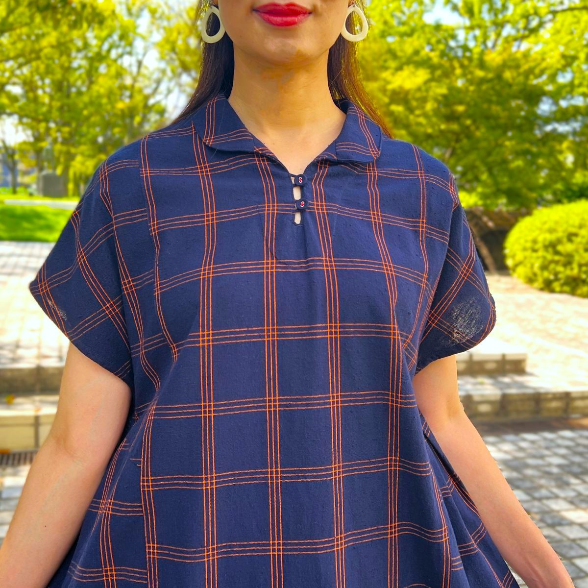 儀右ヱ門【久留米絣ワンピース】格子 Y2169 – こっとんコットン