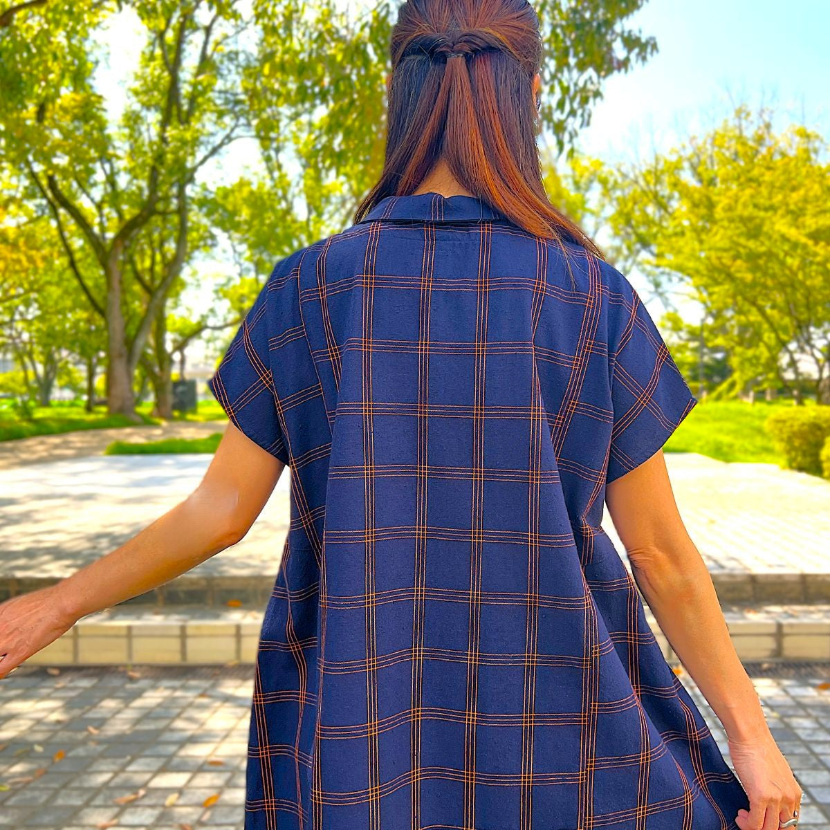 儀右ヱ門【久留米絣ワンピース】格子  Y２１６９