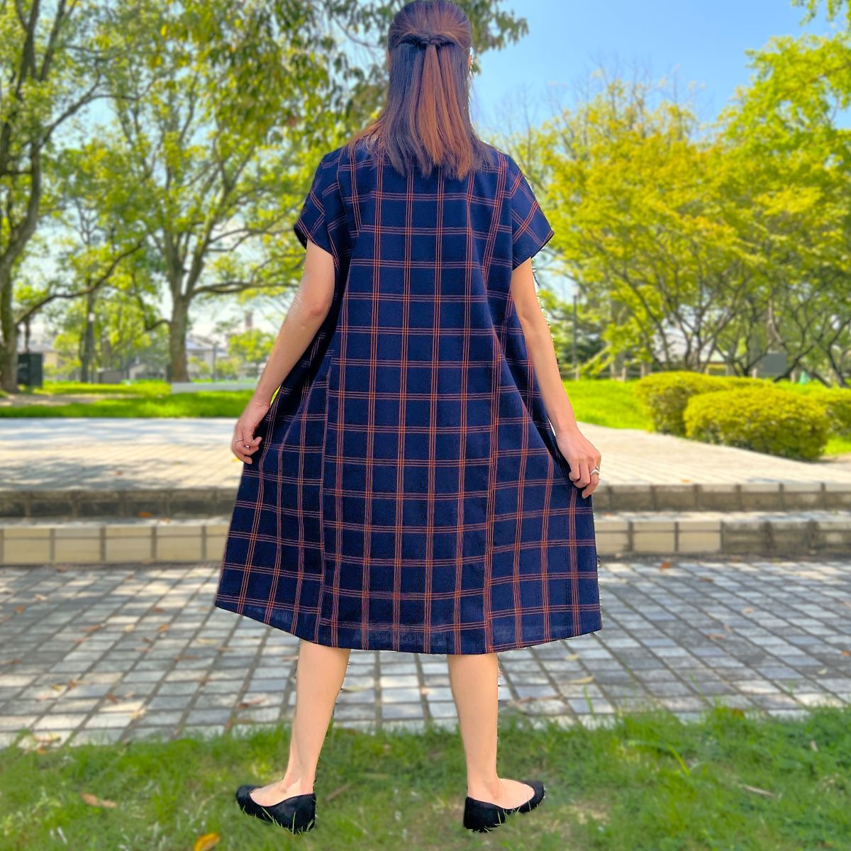 儀右ヱ門【久留米絣ワンピース】格子  Y２１６９