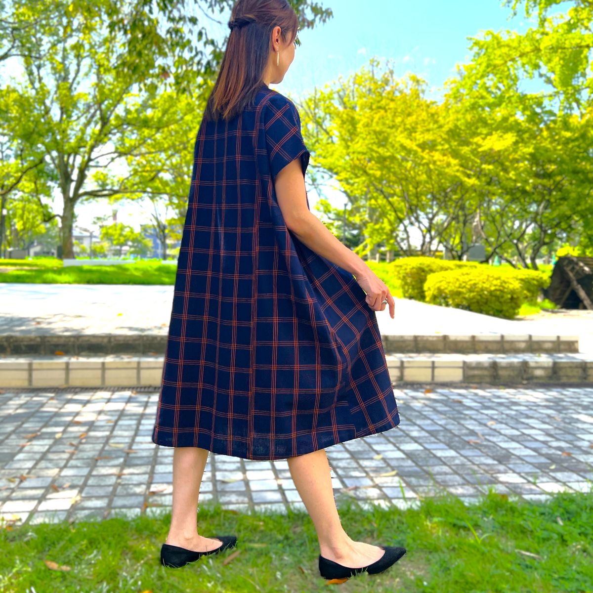 儀右ヱ門【久留米絣ワンピース】格子  Y２１６９