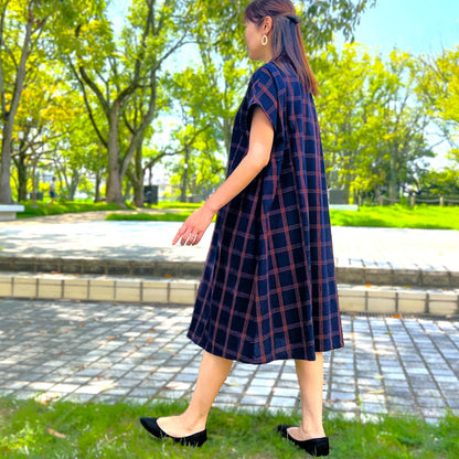 儀右ヱ門【久留米絣ワンピース】格子  Y２１６９