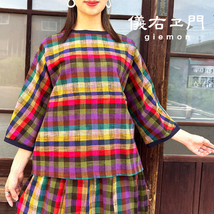 儀右ヱ門【久留米絣リブ付きブラウス】５１７３