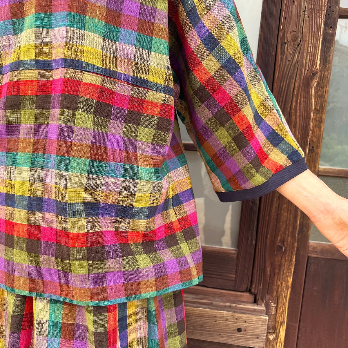 儀右ヱ門【久留米絣リブ付きブラウス】５１７３