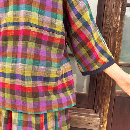 儀右ヱ門【久留米絣リブ付きブラウス】５１７３