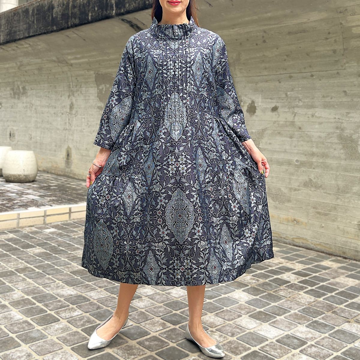 【大島紬アレンジワンピース】３．５．８