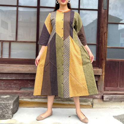 儀右ヱ門【久留米絣前開きワンピース】２１１