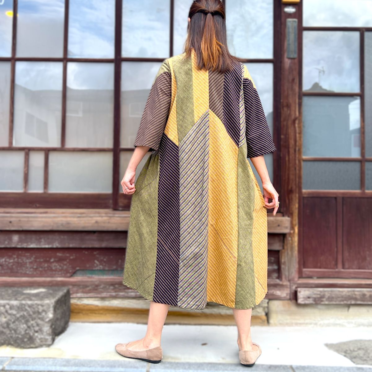 儀右ヱ門【久留米絣前開きワンピース】２１１