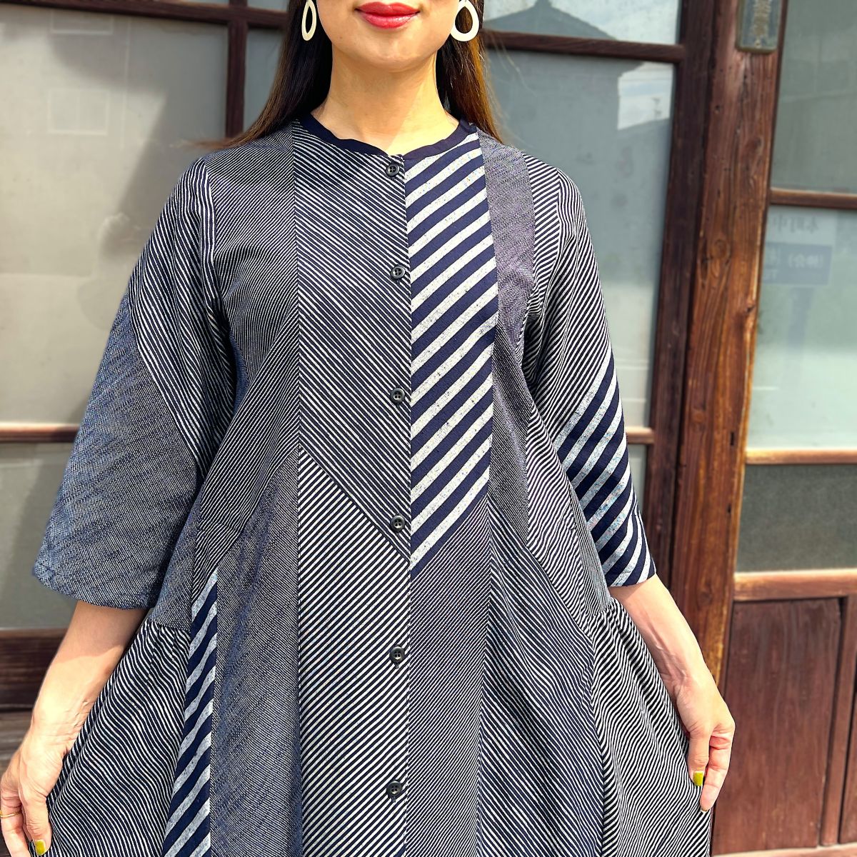 儀右ヱ門【久留米絣前開きワンピース】２１１