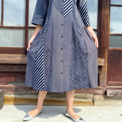儀右ヱ門【久留米絣前開きワンピース】２１１