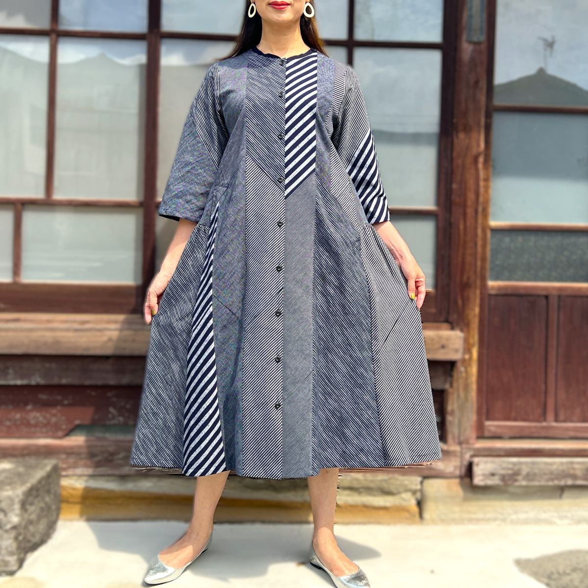 儀右ヱ門【久留米絣前開きワンピース】211 – こっとんコットン